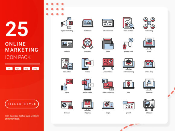 Online Marketing Icon Pack: A Versatile Graphic Design Asset for Modern Brands